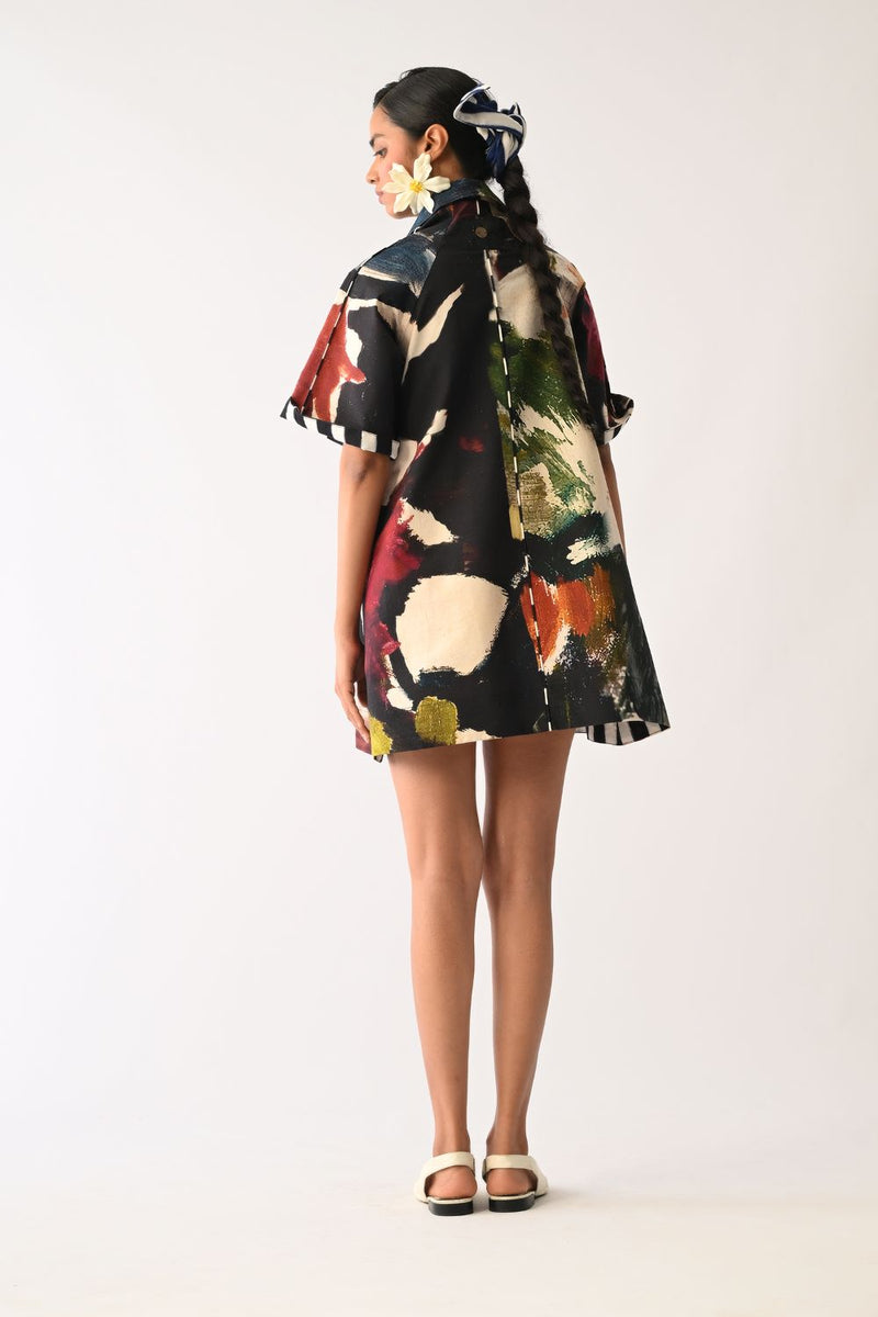 Noir Trench Aline Short Dress cotton dress by O'Frida in multicolour for women Worldwide