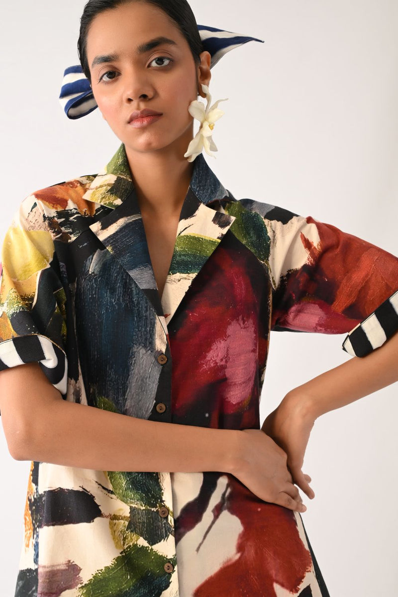 Noir Trench Aline Short Dress cotton dress by O'Frida in multicolour for women Worldwide