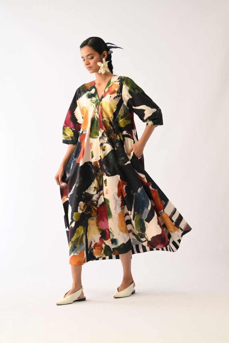 Noir Mayflower Dress cotton dress by O'Frida in multicolour for women Worldwide