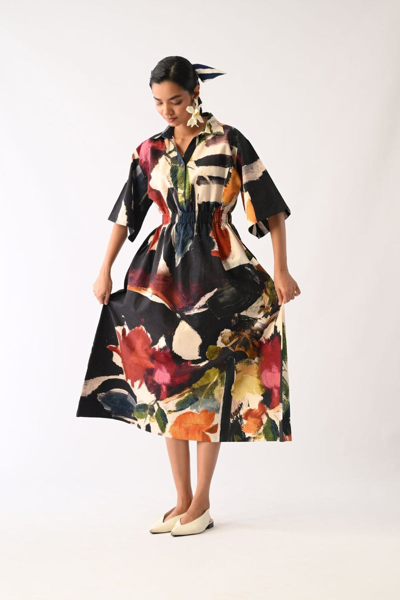 Noir Poem Dress cotton dress by O'Frida in multicolour for women Worldwide