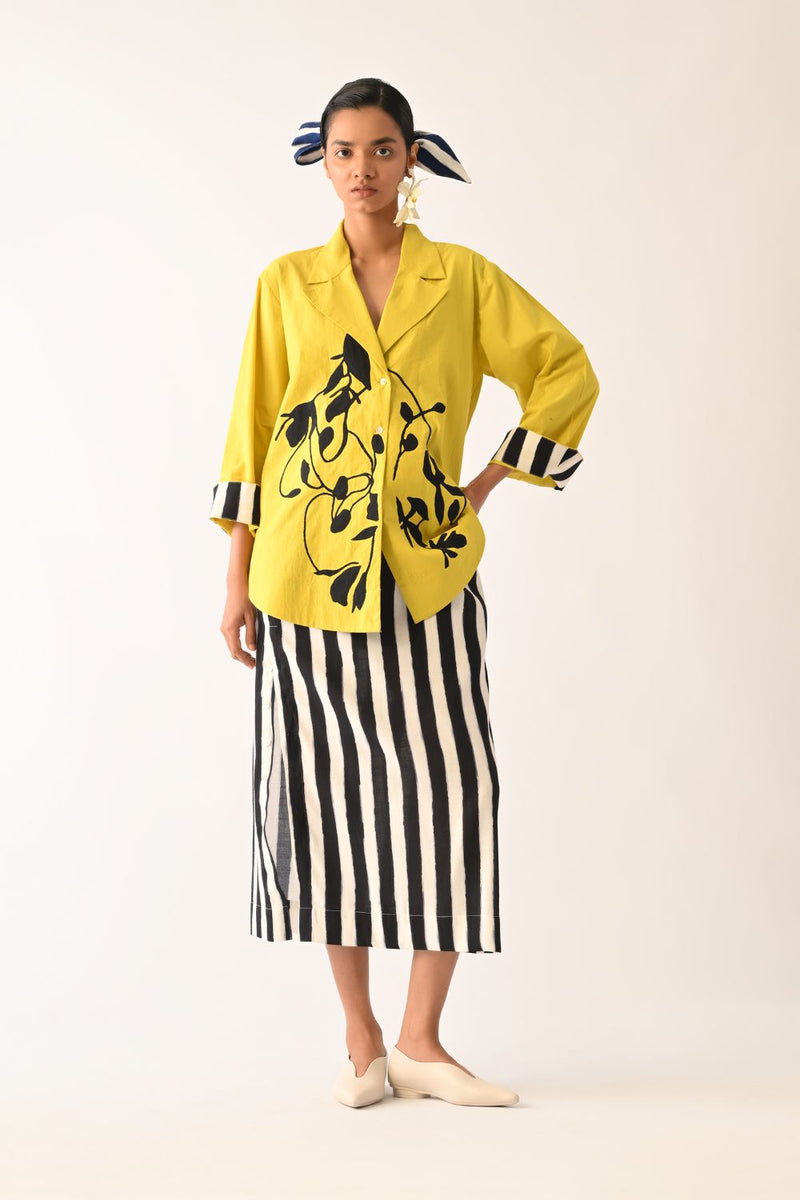 Mono Citrus Psyflora Appliqué Skirt Set poplin co-ord set by O'Frida in citrus for women Worldwide