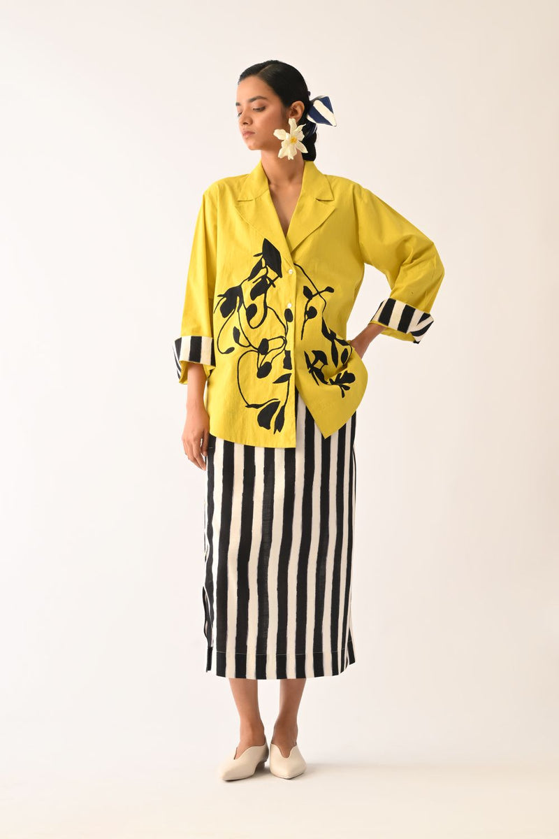 Mono Citrus Psyflora Appliqué Skirt Set poplin co-ord set by O'Frida in citrus for women Worldwide