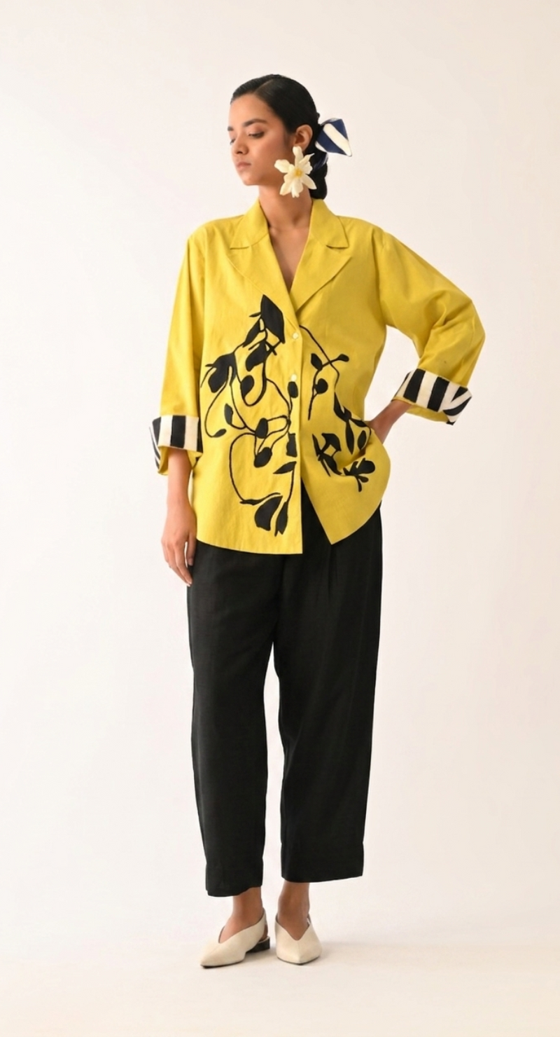 Mono Citrus Psyflora Appliqué Set poplin co-ord set by O'Frida in citrus for women Worldwide