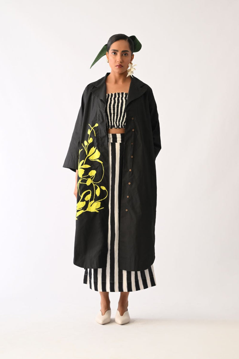 Mono Black Appliqué 3 Piece Set poplin co-ord set by O'Frida in all-black for women Worldwide