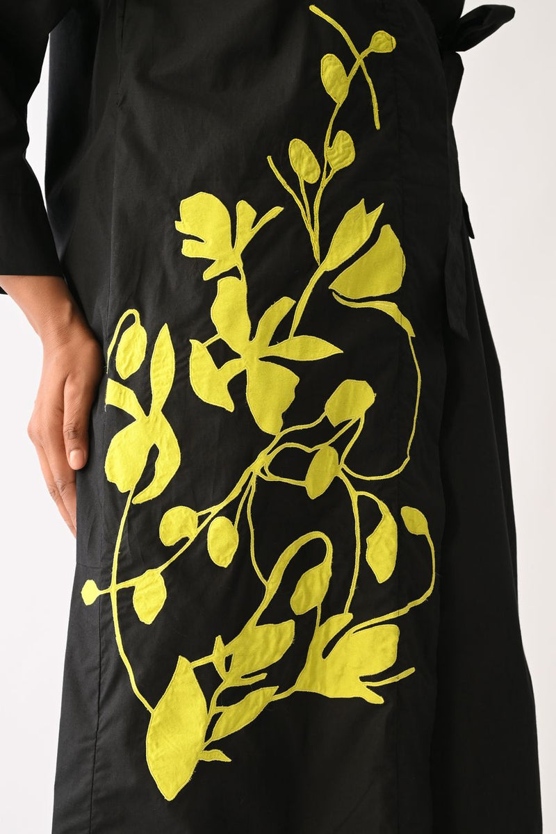 Mono Black Appliqué 3 Piece Set poplin co-ord set by O'Frida in all-black for women Worldwide