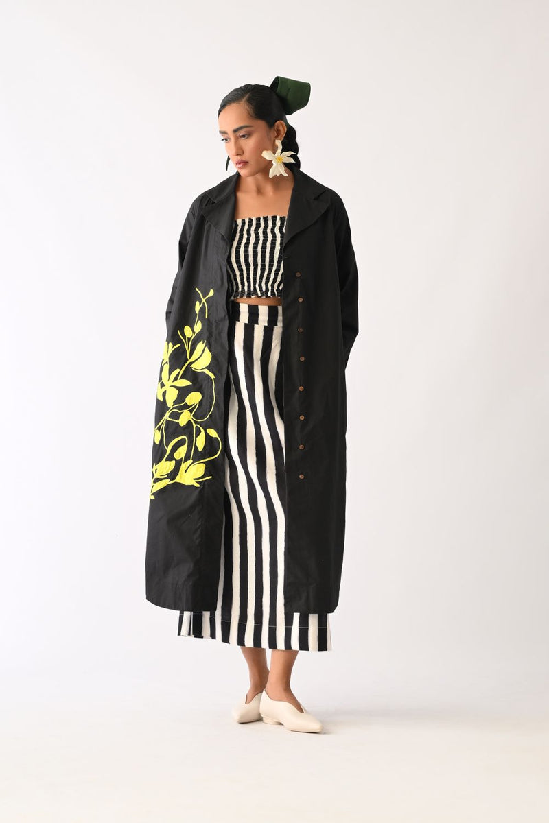 Mono Black Appliqué 3 Piece Set poplin co-ord set by O'Frida in all-black for women Worldwide