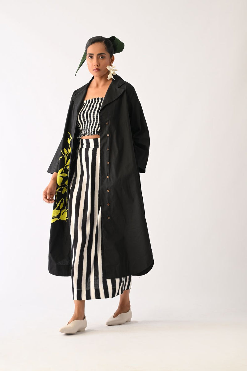 Mono Black Appliqué 3 Piece Set poplin co-ord set by O'Frida in all-black for women Worldwide