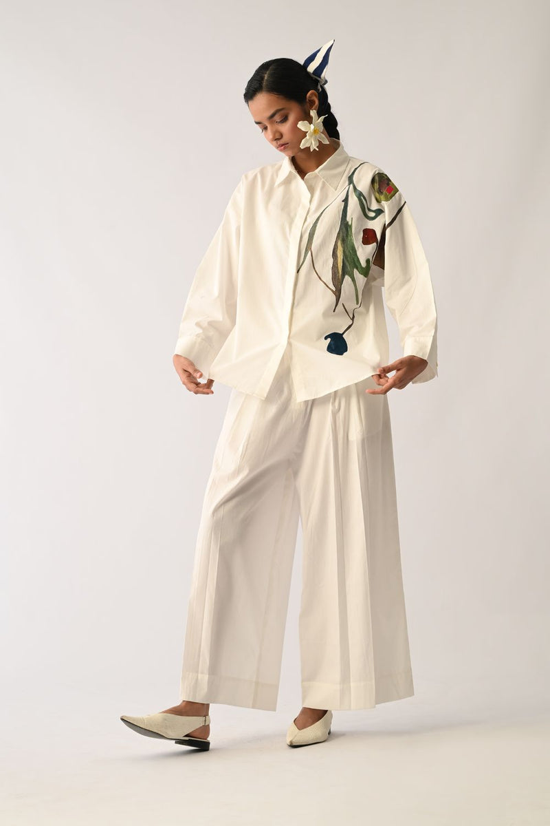 Botanica Ivory Sky Appliqué Shirt Set poplin co-ord set by O'Frida in ivory for women Worldwide