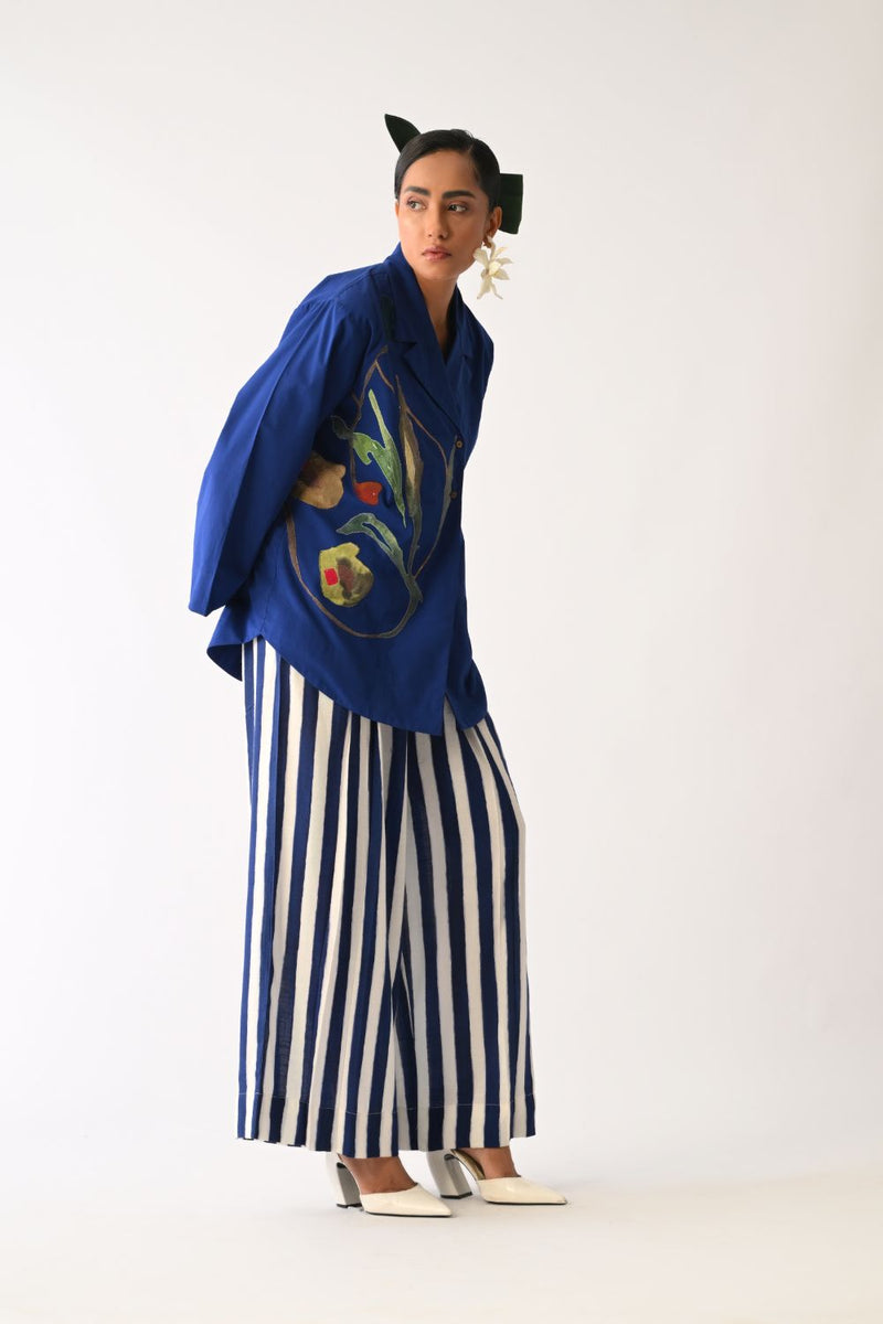 Botanica-Revolt RB Psyflora Appliqué Shirt Set poplin co-ord set by O'Frida in royal blue for women Worldwide