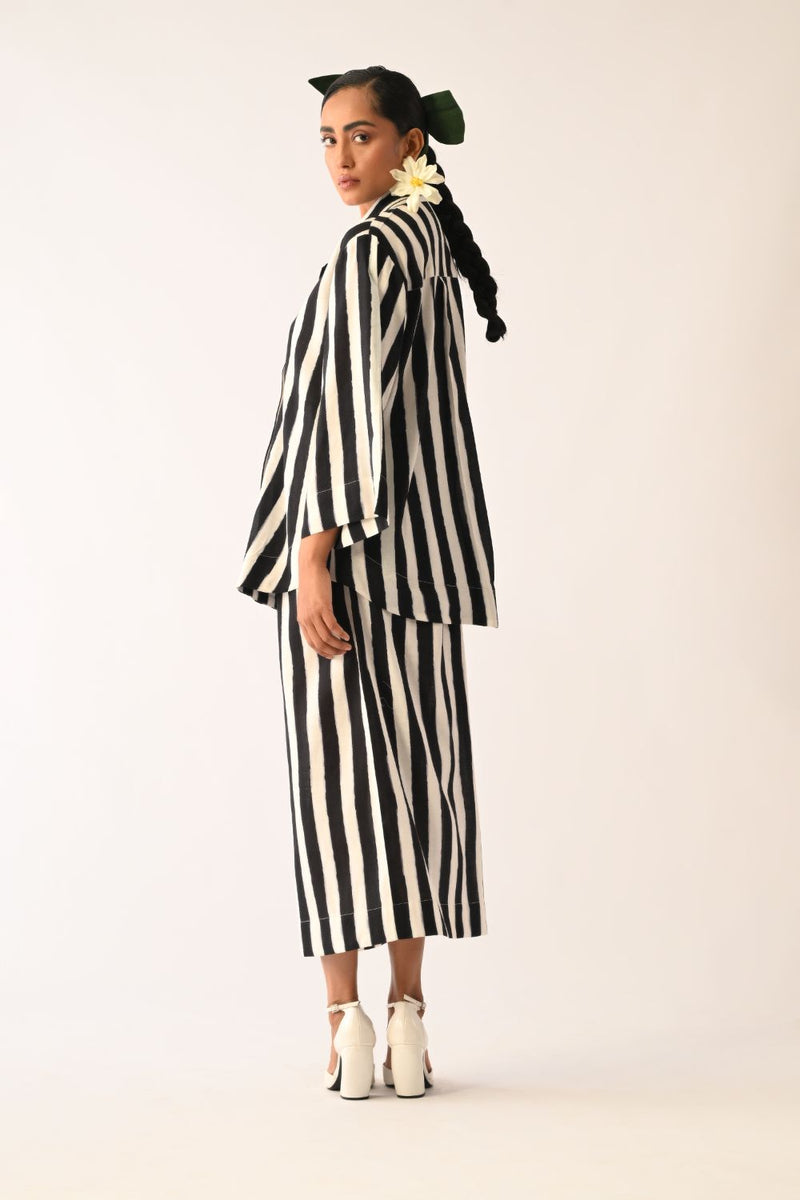 Revolt B&W Psyflora Appliqué Shirt Set cotton co-ord set by O'Frida in black & white for women Worldwide