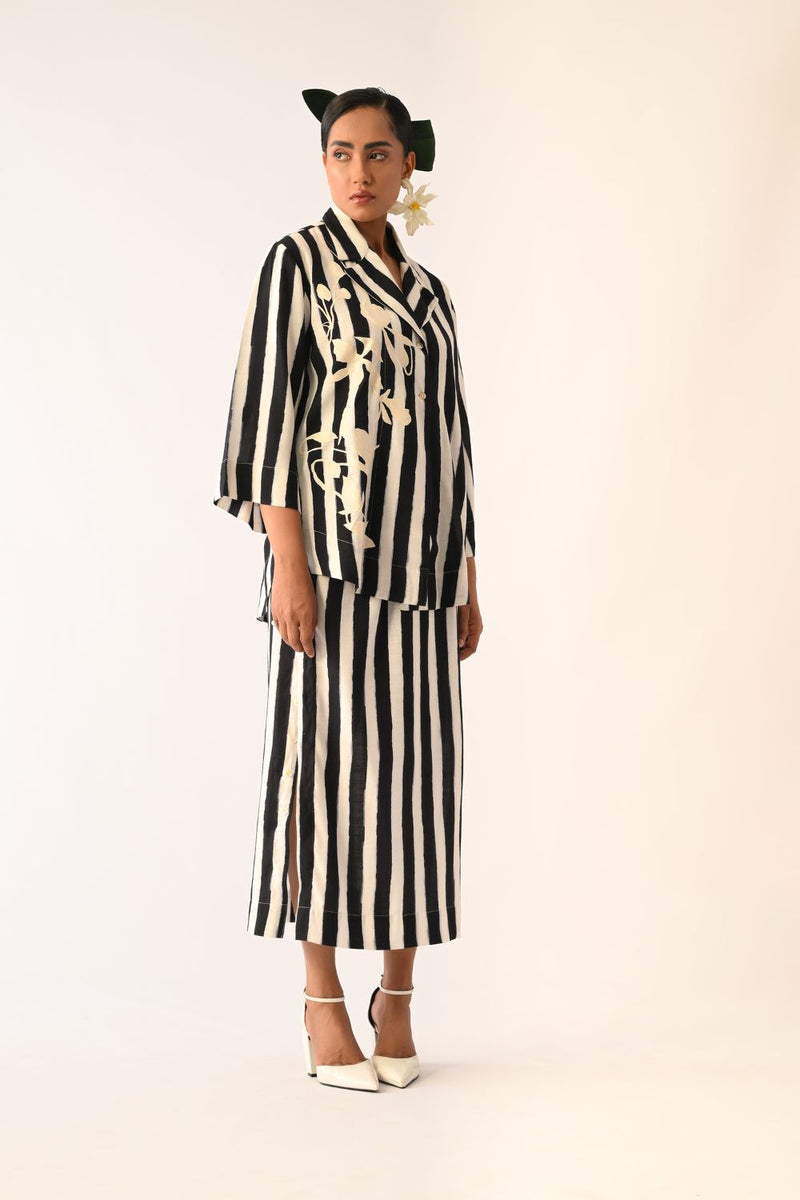 Revolt B&W Psyflora Appliqué Shirt Set cotton co-ord set by O'Frida in black & white for women Worldwide