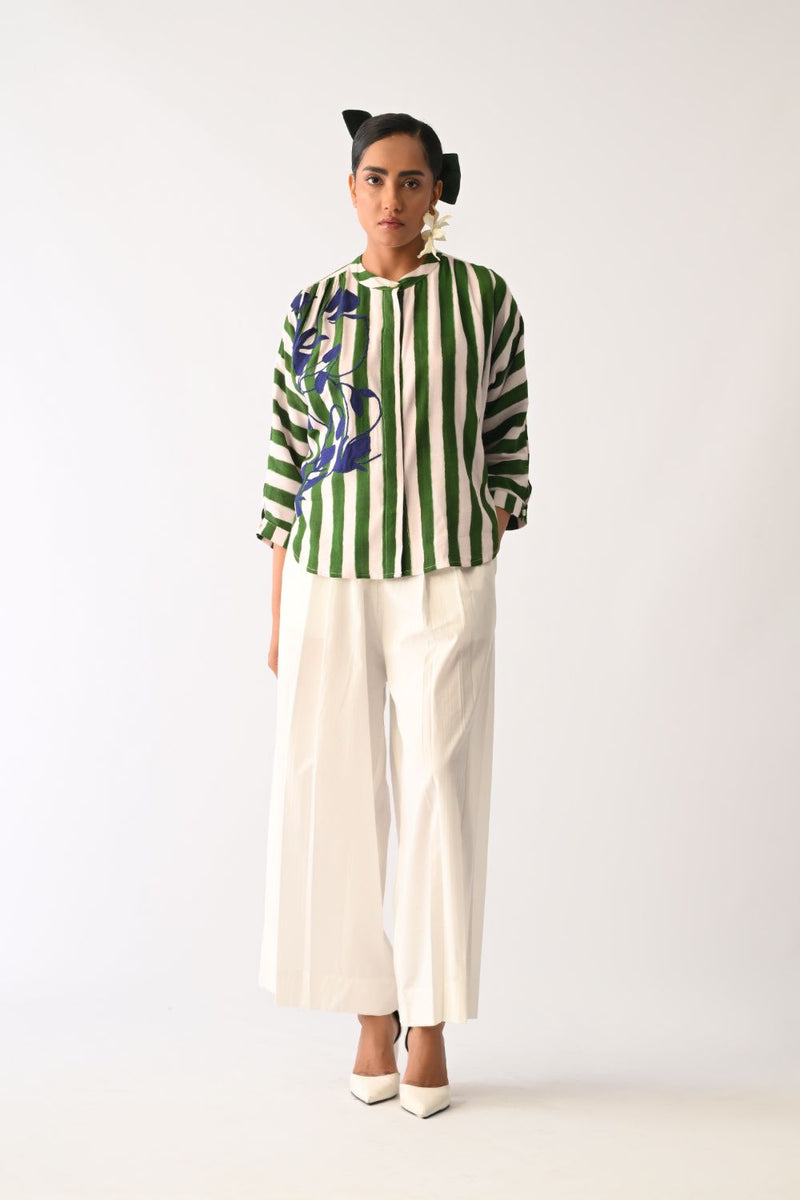 Revolt G Rj Appliqué Pant Set cotton co-ord set by O'Frida in green & white for women Worldwide