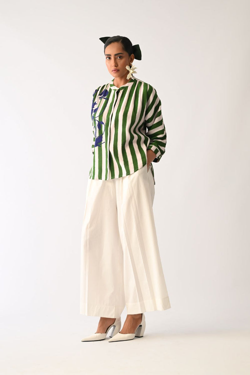 Revolt G Rj Appliqué Pant Set cotton co-ord set by O'Frida in green & white for women Worldwide