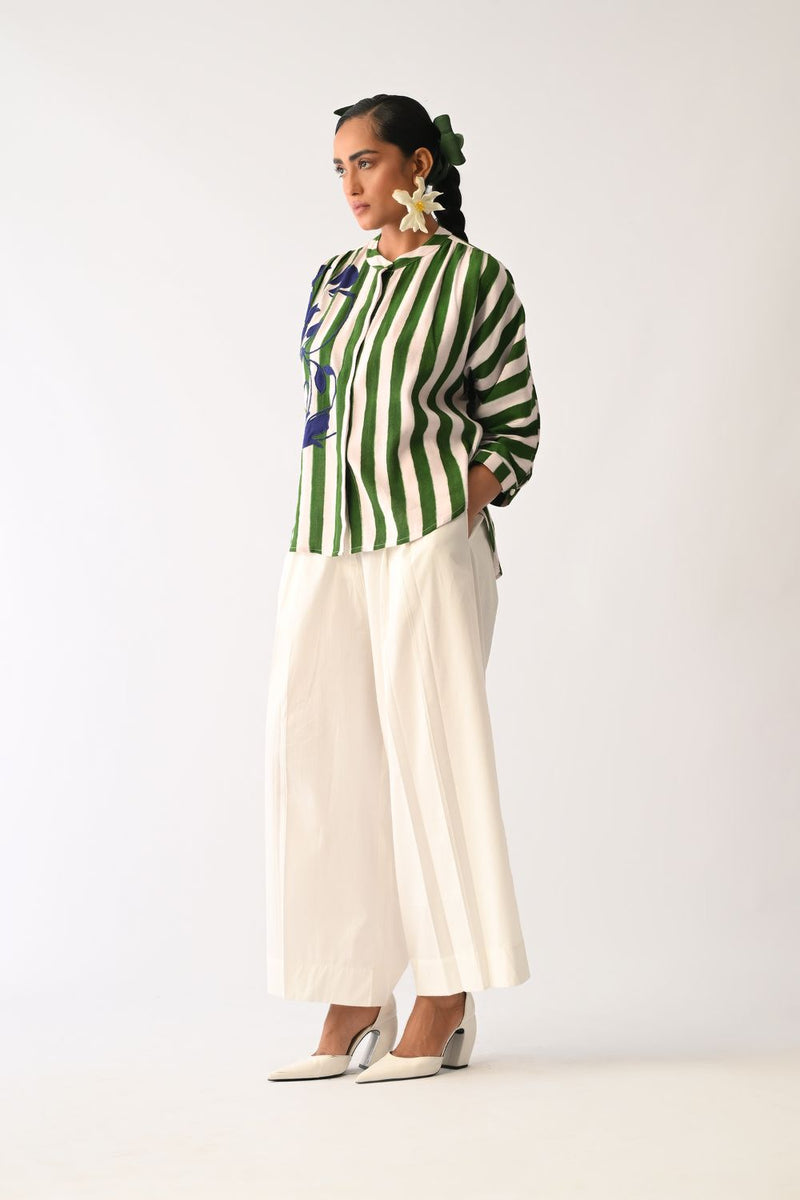 Revolt G Rj Appliqué Pant Set cotton co-ord set by O'Frida in green & white for women Worldwide