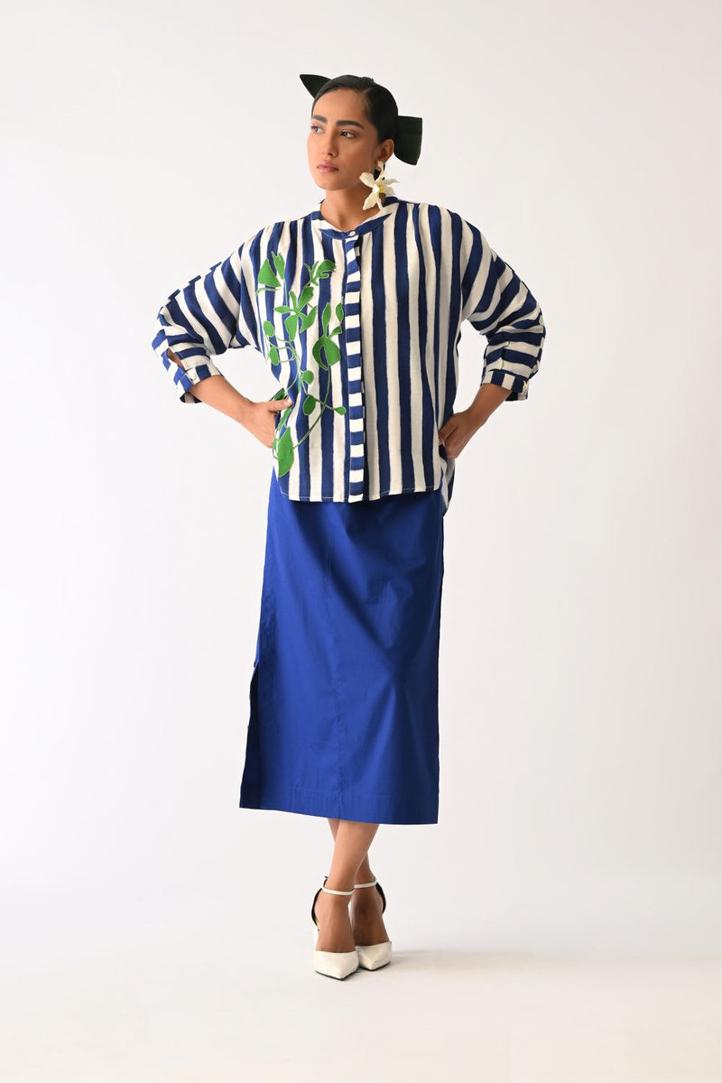 Revolt RB&W Rj Appliqué Skirt Set cotton co-ord set by O'Frida in royal blue & white for women Worldwide