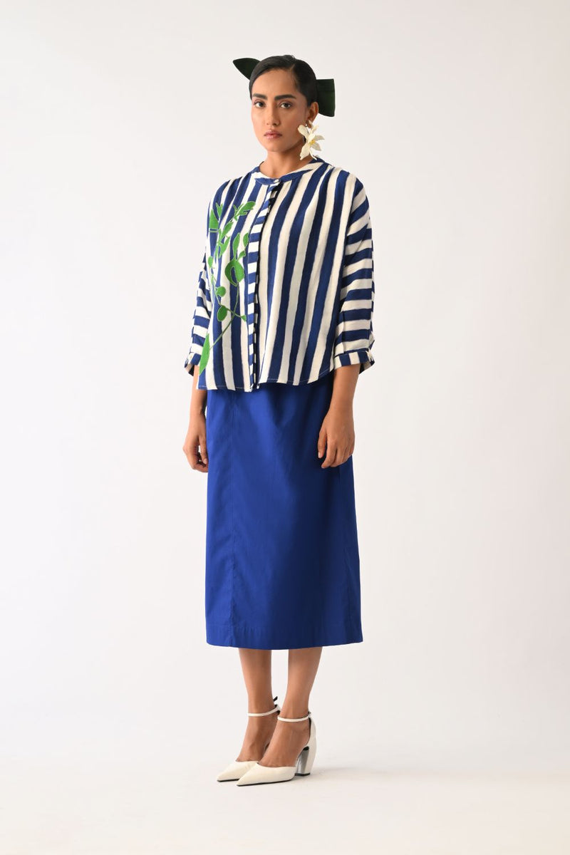 Revolt RB&W Rj Appliqué Skirt Set cotton co-ord set by O'Frida in royal blue & white for women Worldwide