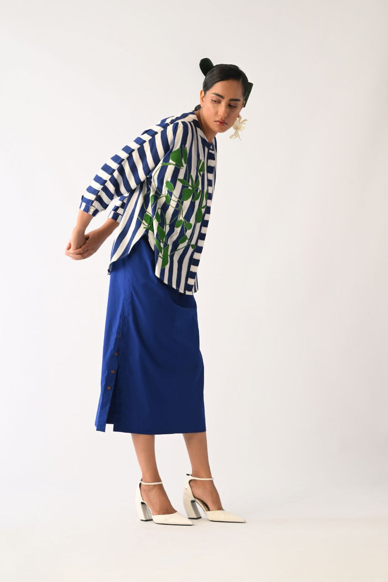 Revolt RB&W Rj Appliqué Skirt Set cotton co-ord set by O'Frida in royal blue & white for women Worldwide