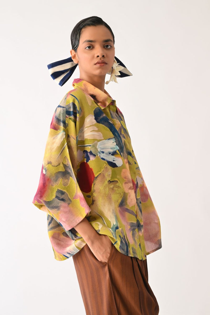 Liberty Olive Ae Shirt Set cotton co-ord set by O'Frida in olive for women Worldwide