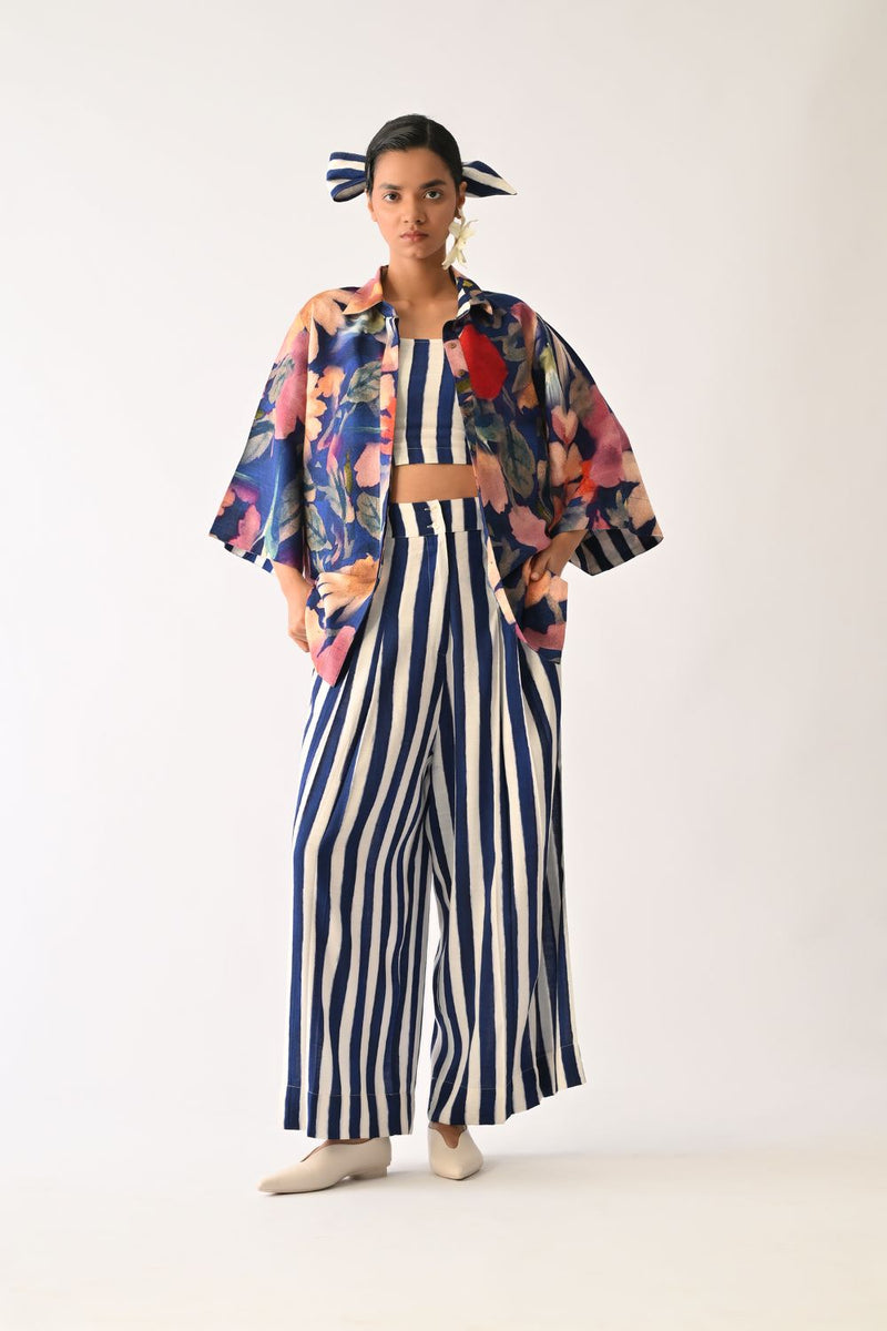 Liberty RB Ivy 3 Piece Shirt Set cotton co-ord set by O'Frida in royal blue for women Worldwide