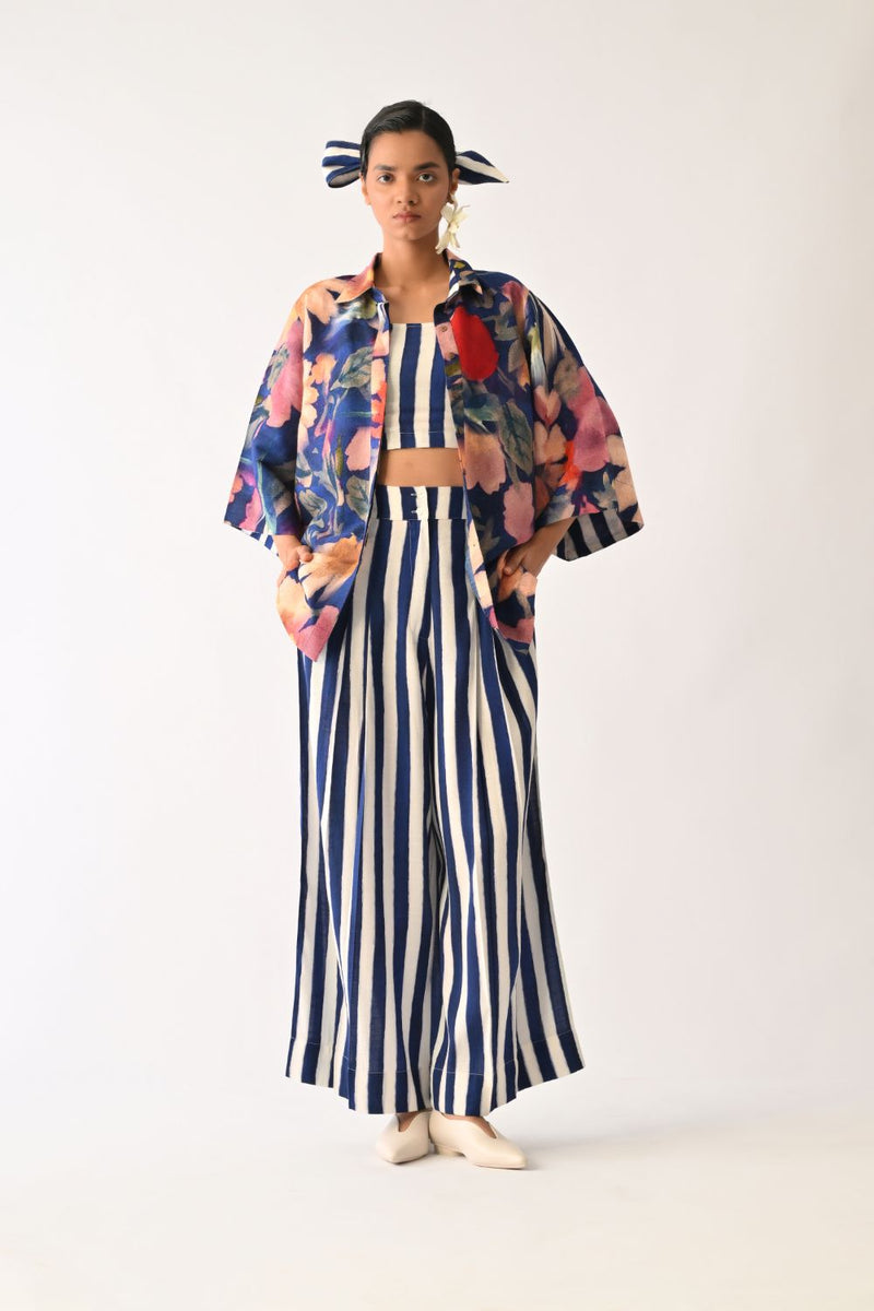 Liberty RB Ivy 3 Piece Shirt Set cotton co-ord set by O'Frida in royal blue for women Worldwide