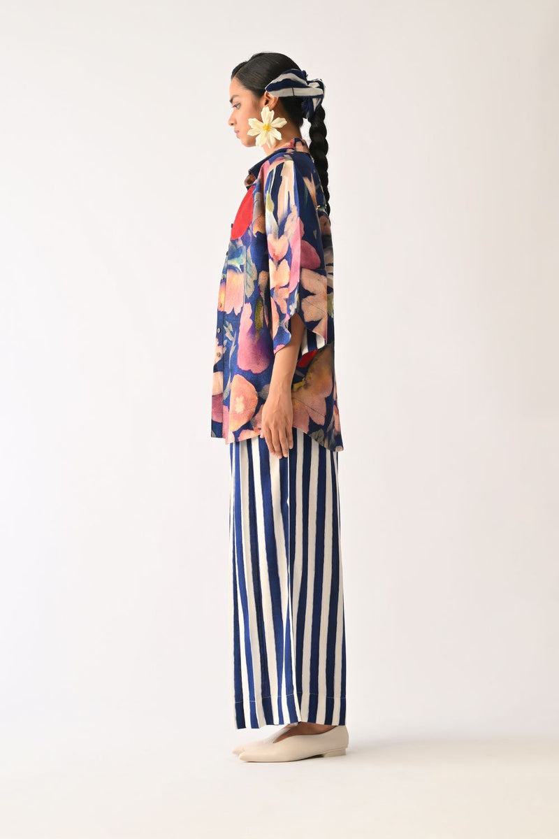Liberty RB Ivy 3 Piece Shirt Set cotton co-ord set by O'Frida in royal blue for women Worldwide