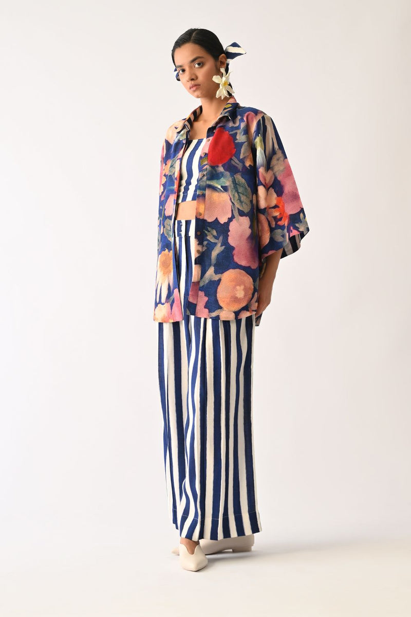 Liberty RB Ivy 3 Piece Shirt Set cotton co-ord set by O'Frida in royal blue for women Worldwide
