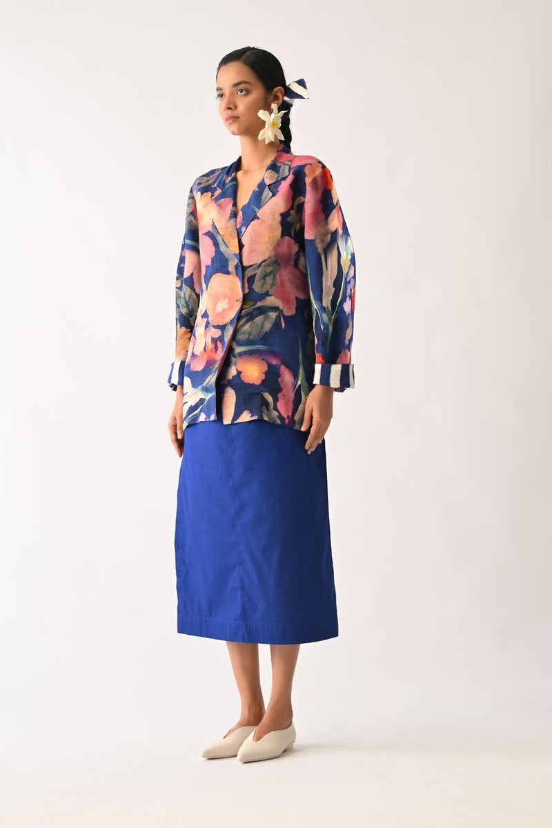 Liberty RB Serpent Jacket Set cotton co-ord set by O'Frida in royal blue for women Worldwide