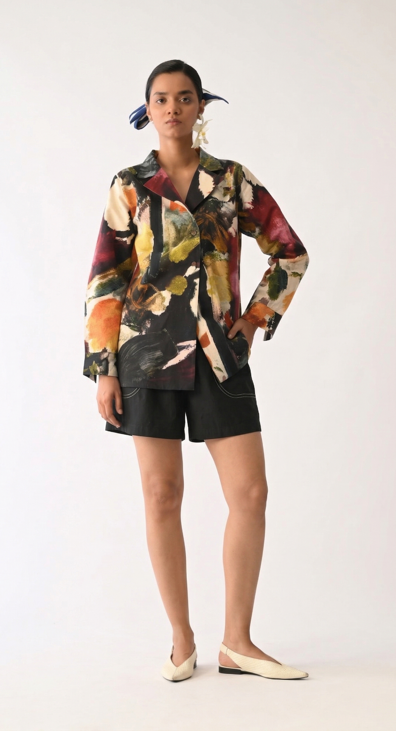 Noir Cuban Shirt Set cotton co-ord set by O'Frida in multicolour for women Worldwide