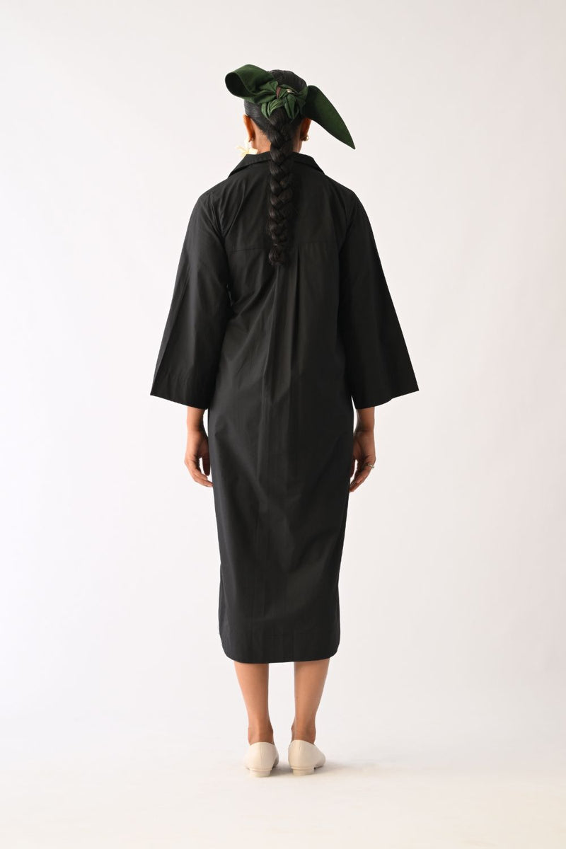 Mono Black Wrap Appliqué Dress poplin dress by O'Frida in all-black for women Worldwide