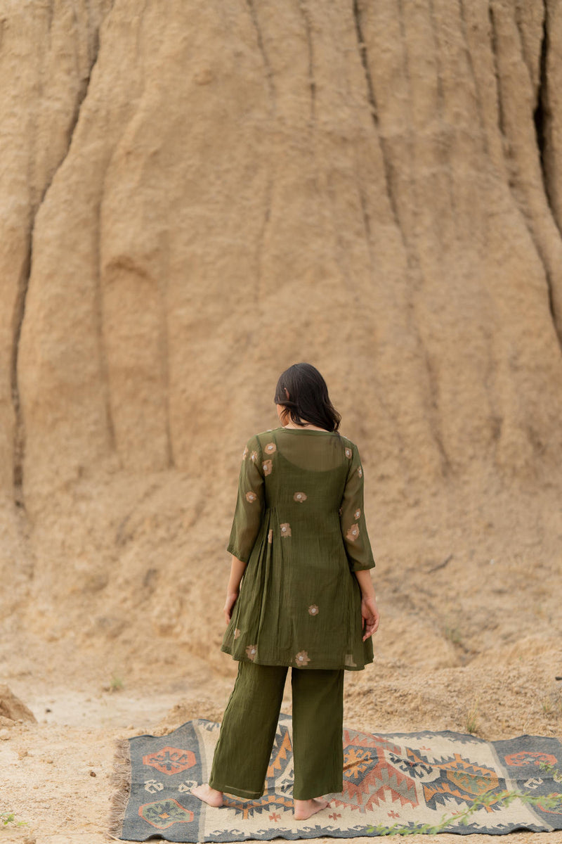 OLIVE NARA SET chanderi by Nirjara in olive color for women Worldwide
