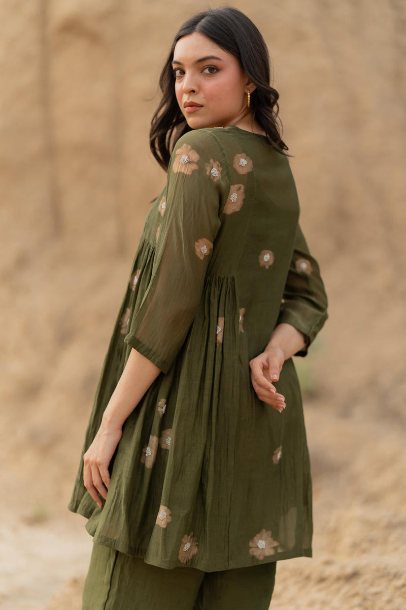 OLIVE NARA SET chanderi by Nirjara in olive color for women Worldwide