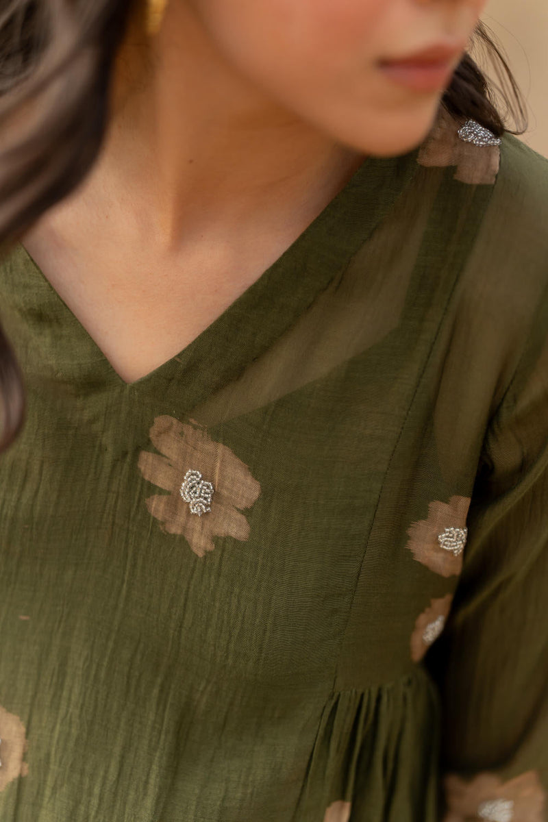 OLIVE NARA SET chanderi by Nirjara in olive color for women Worldwide