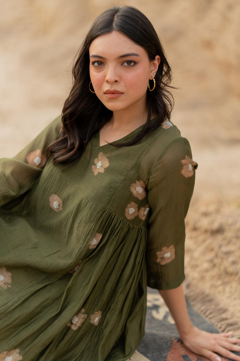 OLIVE NARA SET chanderi by Nirjara in olive color for women Worldwide