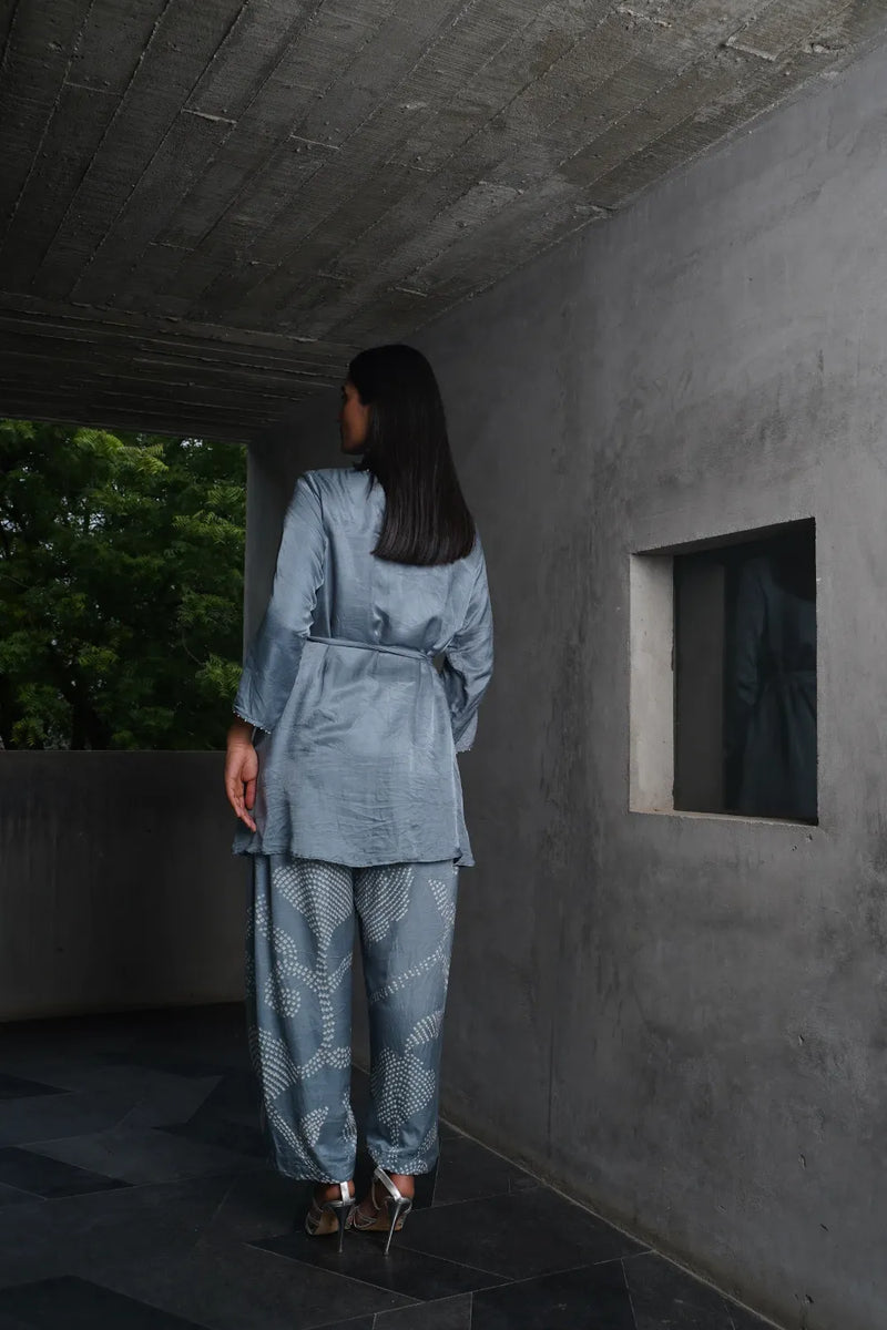 ORIGAMI PANT SET-GREY silk by Dyelogue in grey color for women Worldwide