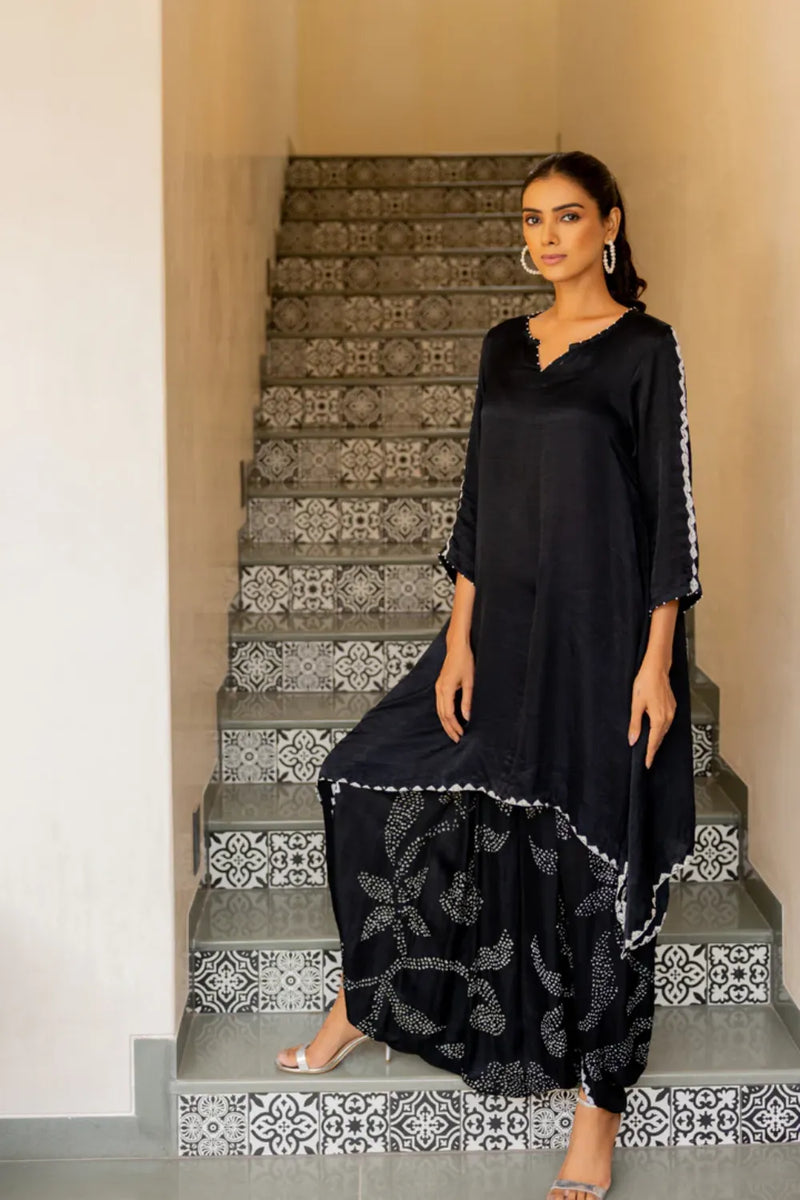ORIGAMI SKIRT SET-BLACK silk by Dyelogue in black color for women Worldwide