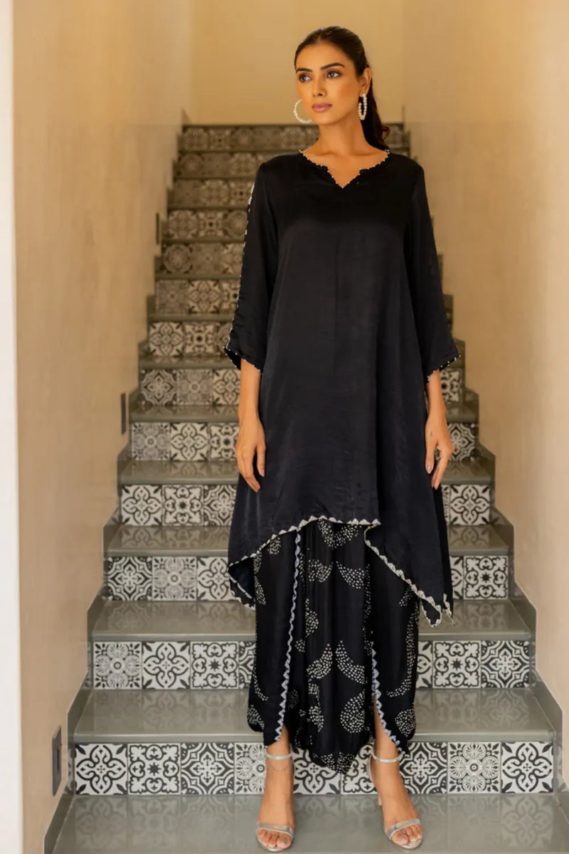 ORIGAMI SKIRT SET-BLACK silk by Dyelogue in black color for women Worldwide