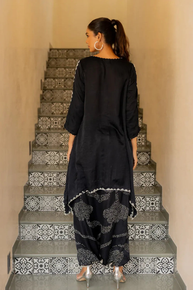 ORIGAMI SKIRT SET-BLACK silk by Dyelogue in black color for women Worldwide