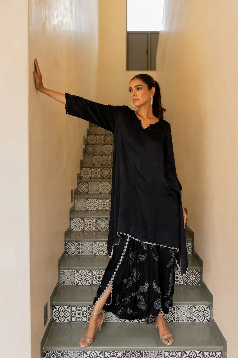 ORIGAMI SKIRT SET-BLACK silk by Dyelogue in black color for women Worldwide