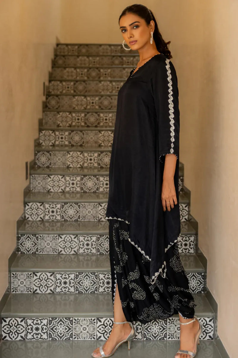 ORIGAMI SKIRT SET-BLACK silk by Dyelogue in black color for women Worldwide
