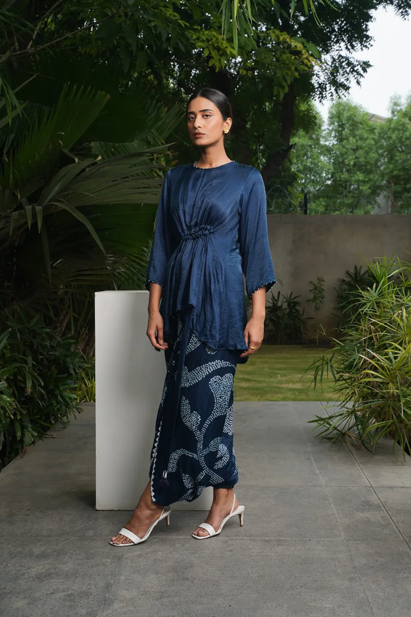 ORIGAMI SKIRT SET-INDIGO BLUE silk by Dyelogue in blue color for women Worldwide