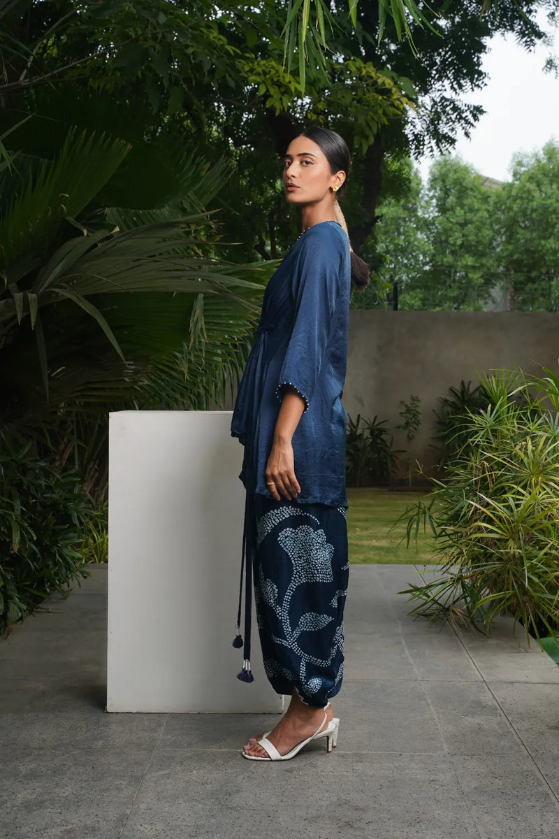 ORIGAMI SKIRT SET-INDIGO BLUE silk by Dyelogue in blue color for women Worldwide