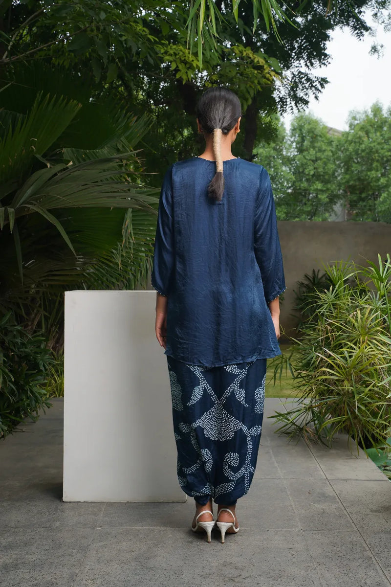 ORIGAMI SKIRT SET-INDIGO BLUE silk by Dyelogue in blue color for women Worldwide