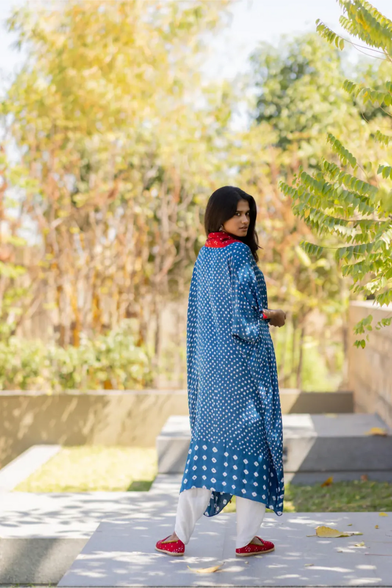 OVERLAP COWL TOP-BLUE1 silk by Dyelogue in blue color for women Worldwide