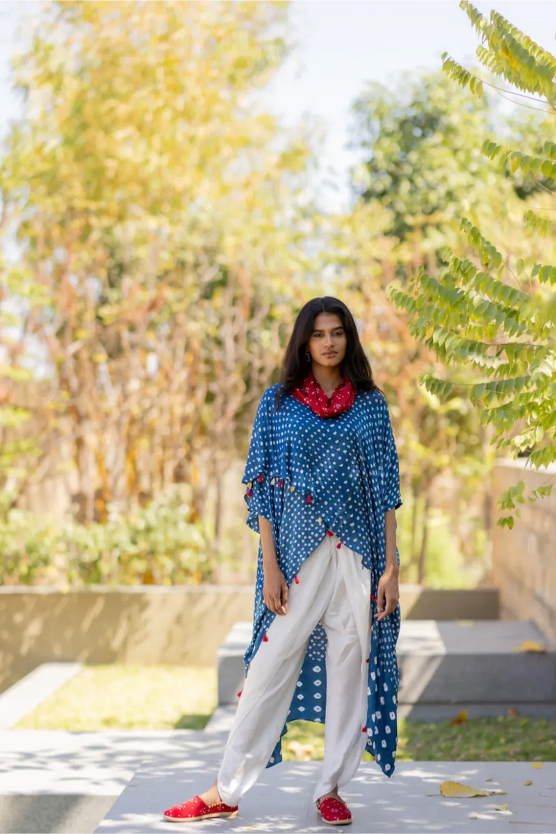 OVERLAP COWL TOP-BLUE1 silk by Dyelogue in blue color for women Worldwide