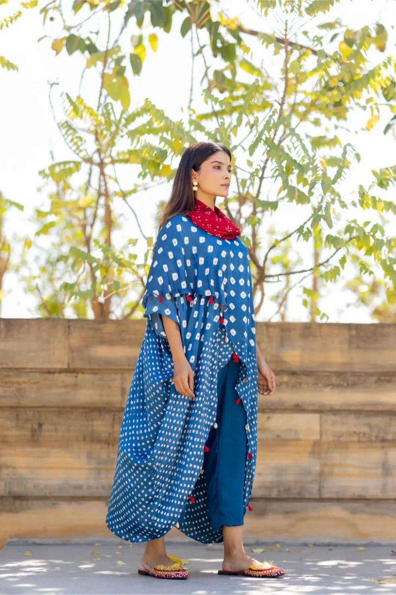 OVERLAP COWL TOP-BLUE2 silk by Dyelogue in blue color for women Worldwide