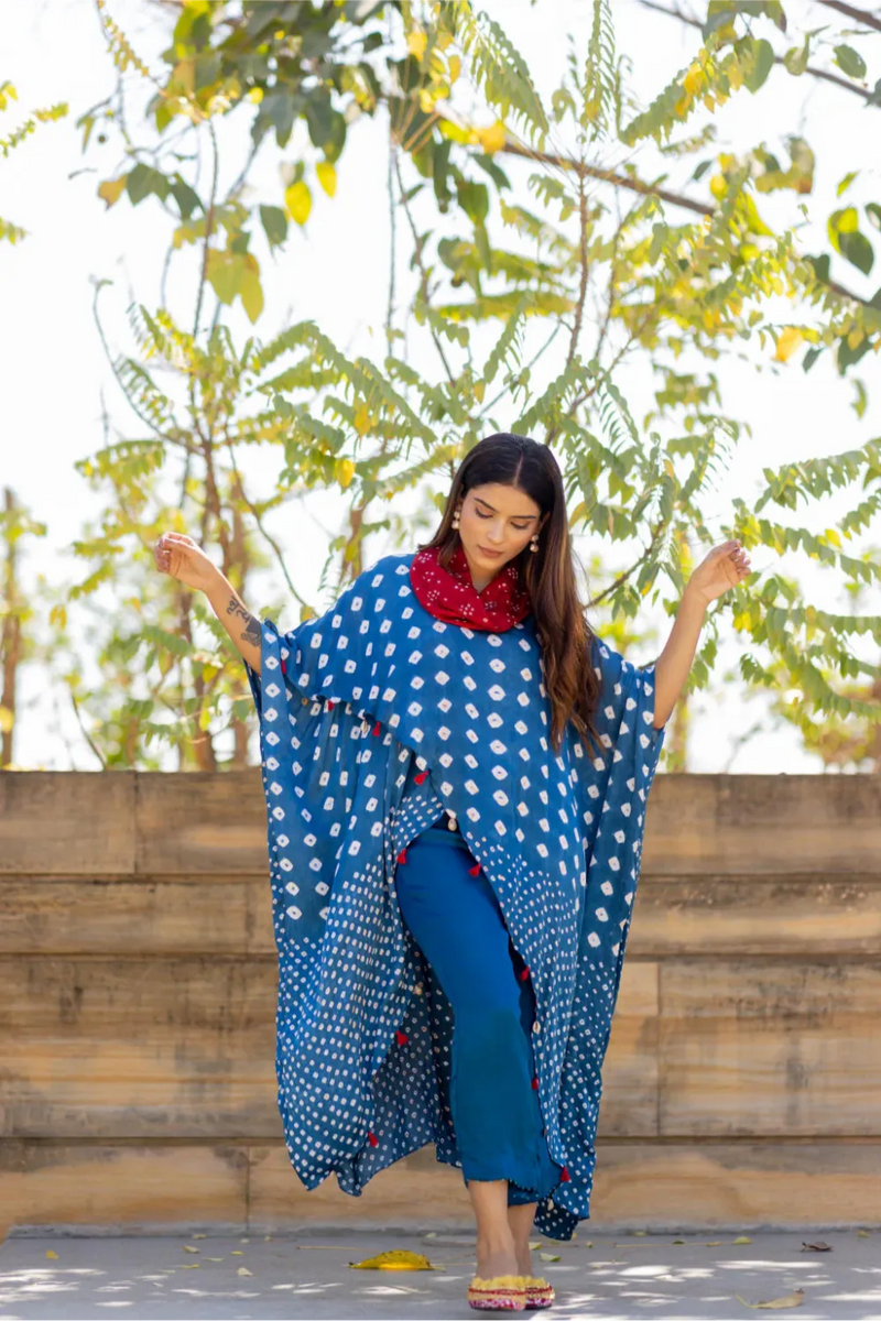 OVERLAP COWL TOP-BLUE2 silk by Dyelogue in blue color for women Worldwide