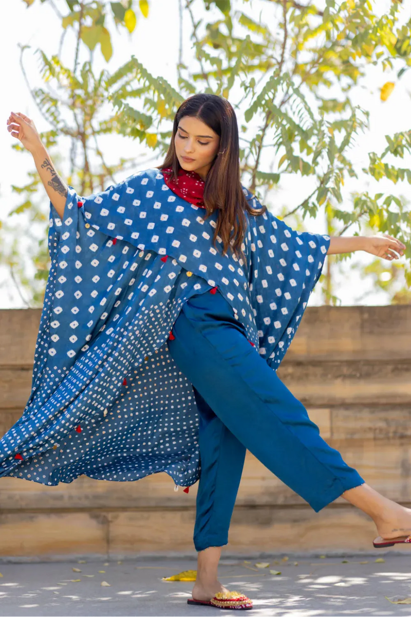 OVERLAP COWL TOP-BLUE2 silk by Dyelogue in blue color for women Worldwide