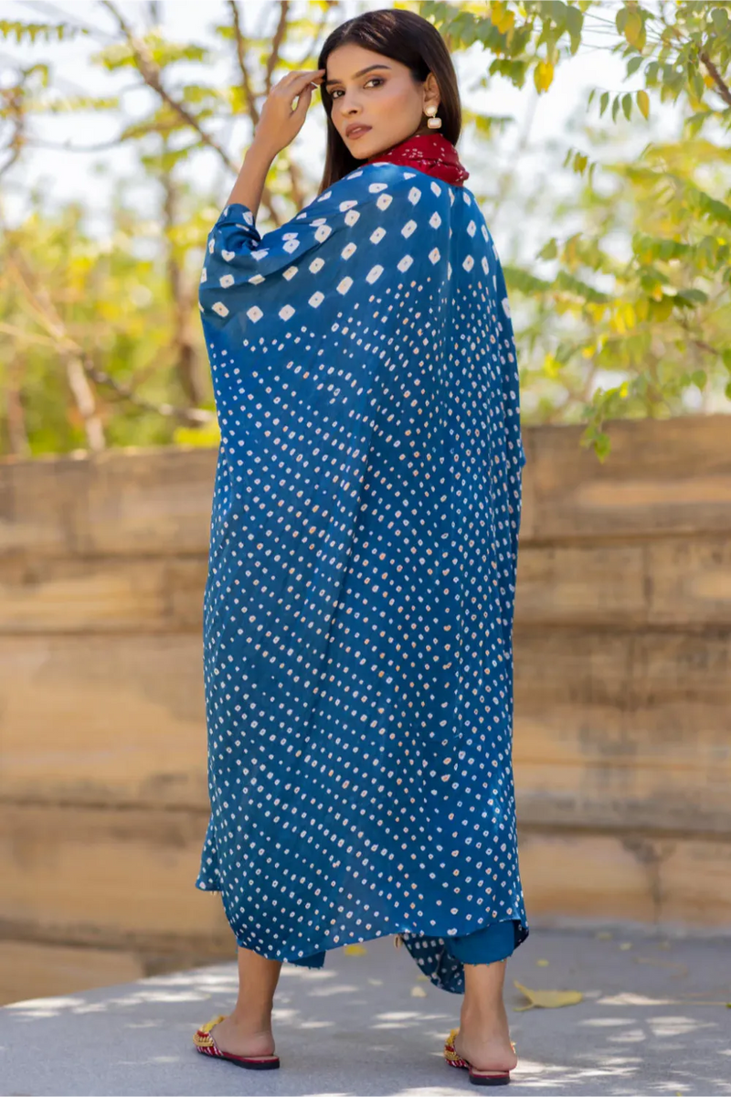 OVERLAP COWL TOP-BLUE2 silk by Dyelogue in blue color for women Worldwide