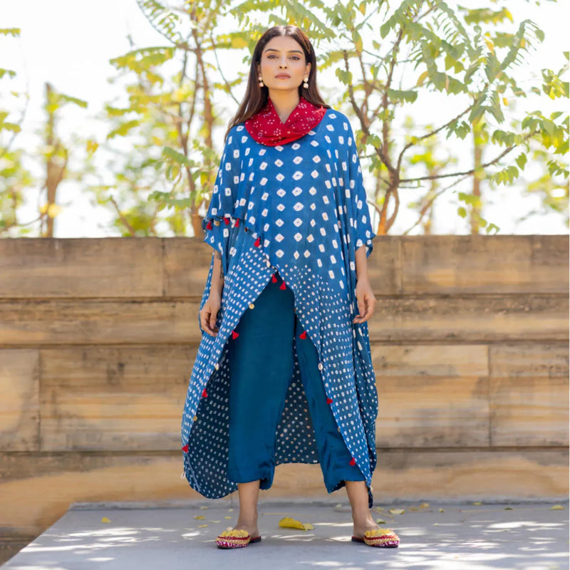 OVERLAP COWL TOP-BLUE2 silk by Dyelogue in blue color for women Worldwide