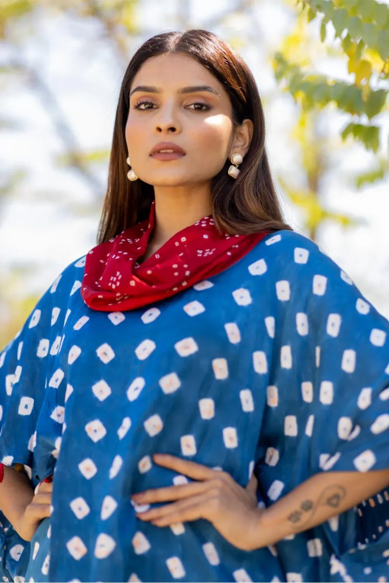OVERLAP COWL TOP-BLUE2 silk by Dyelogue in blue color for women Worldwide